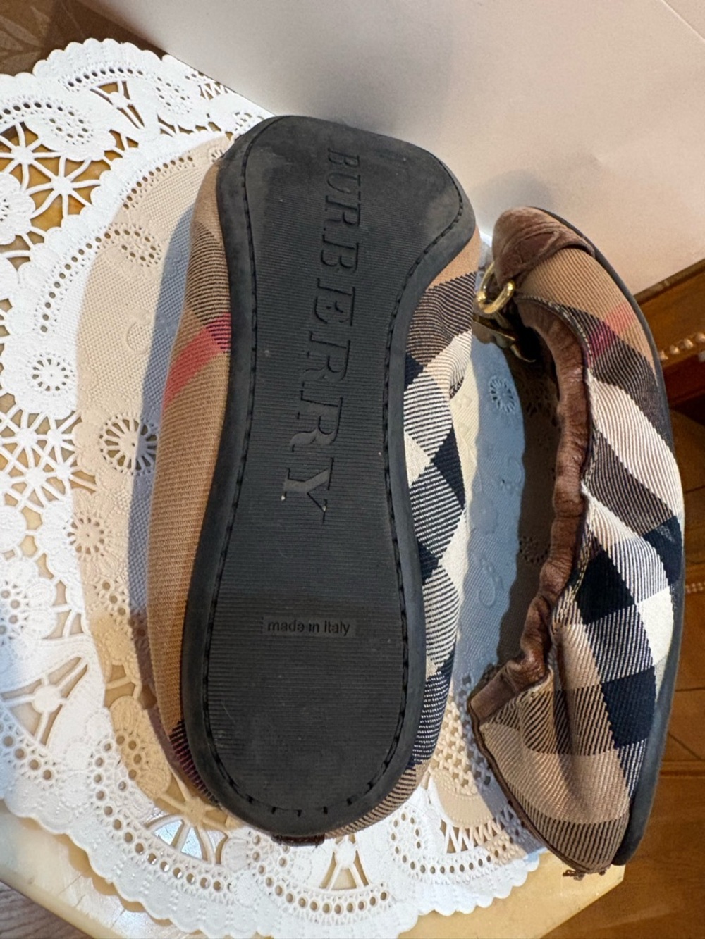 Burberry Brown  Canvas & Leather Ballet Flats with Brass Bit Detail - Picture 5 of 8